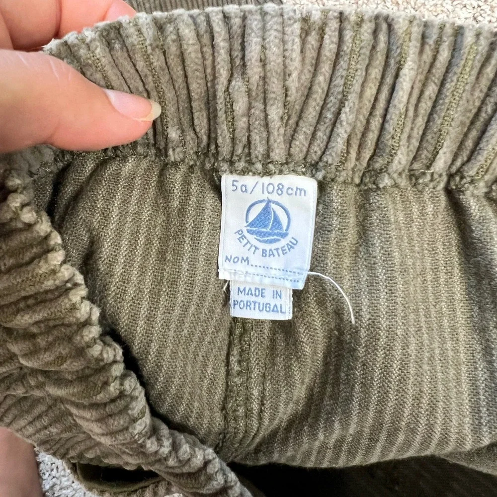 Petit Bateau Cargo Pants Kids 5 Olive Green Utility Corduroy Gorpcore Rugged